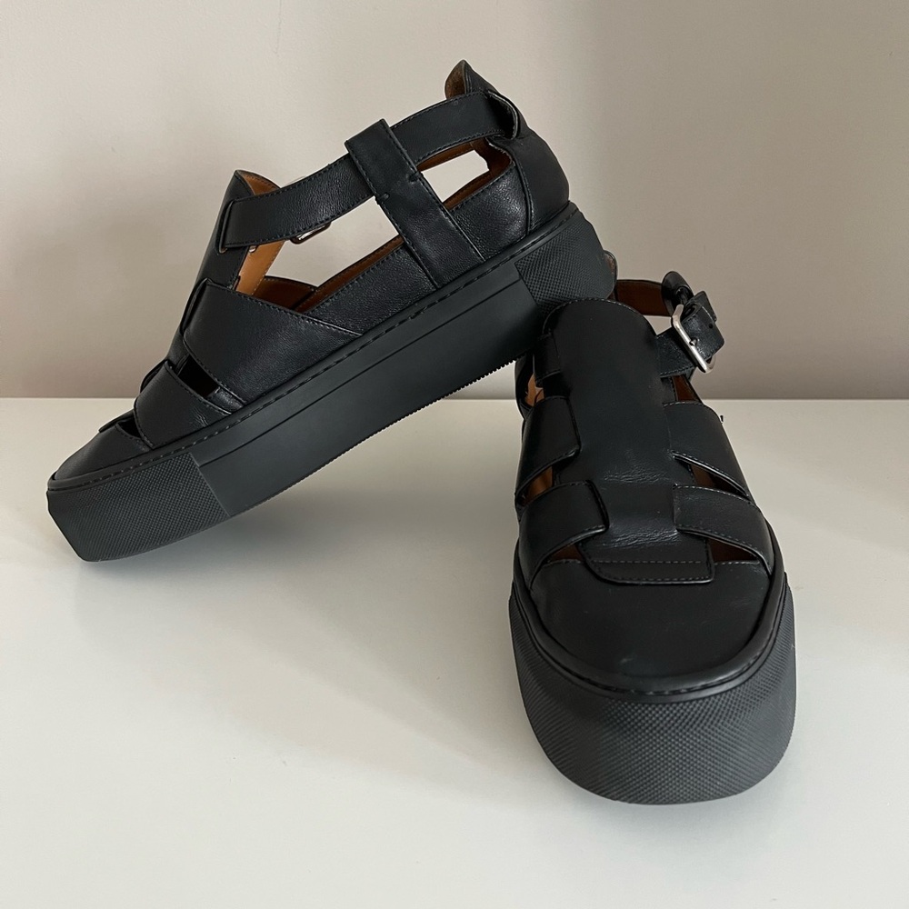 Emme Parsons Ernest Sneaker 40 Black Fisherman Leather Sandals Italy